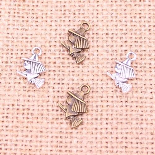 35pcs Antique Silver Plated cute witch riding broomstick Charms Pendants Fit Jewelry Making Findings Accessories 16*12mm