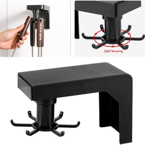 6 Hooks Rotating Kitchen Racks Holder Kitchen Organizer Self Adhesive Wall Storage Hooks Cooking Spoon Hanging Wall Hanger