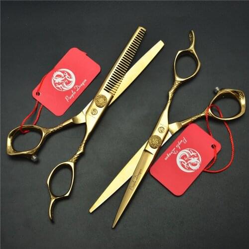 9001# 2Pcs/One Pair 6.0'' Golden Hairdressing Scissors 440C Cutting Scissors + Thinning Shears Professional Human Hair Scissors