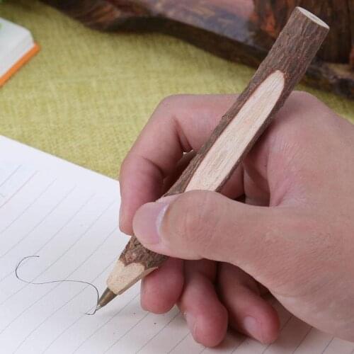 ALLOYSEED 5pcs/lot primary color Ballpoint Pens Creative Tree Bark Pencil Ball-point Pens Cute Kawaii Wooden Pens for gift