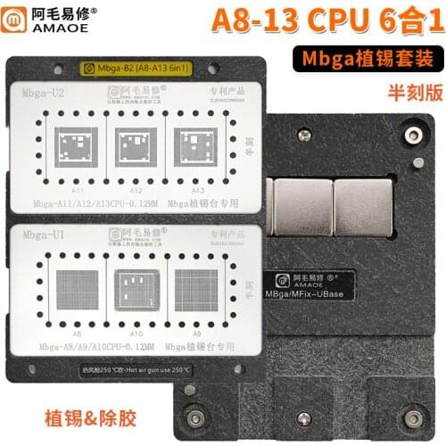 AMAOE A8-A14 CPU Magnetic Reballing Stencil Template Remove glue Kit Platform For iphone 6- 12 PRO