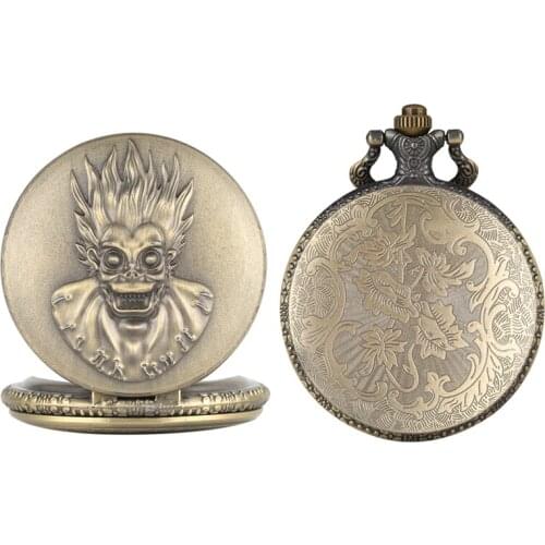 Antique Gift Monkey King Big Eyes Quartz Pocket Watch Steampunk Chain Necklace Pendant Retro Bronze Art Collection for Men Women