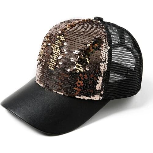 Glitter Ponytail Baseball Cap Women Snapback Hip Hop Caps Female Sequins Shine Rapper Summer Hats Mesh Outdoor Hat Bone