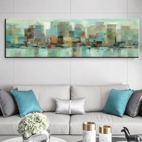 Large Abstract Oil Painting Modern Wall Art On Canvas abstract city painting Prints Poster Blue Color Landscape Art Print Poster
