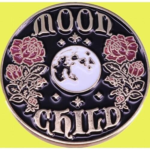 Glitter full moon lunar flowers celestial art under the stars jewelry enamel pin Witch brooch