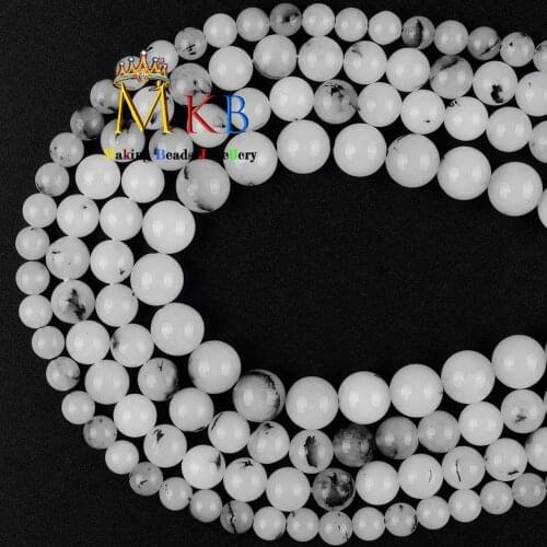 6 8 10mm Natural Stone Beads Black Rutilated Quartz Jades Round Beads For Jewelry Diy Bracelet Necklace Jewellery Making 15"