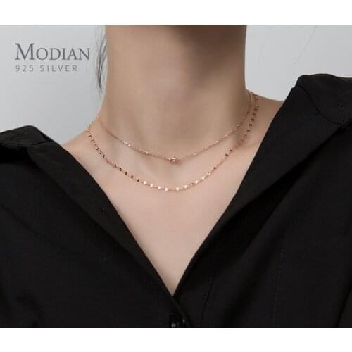 Modian 2020 New Design 925 Sterling Silver Double Layer Chokers Necklace for Women Geometric Necklace Korea Style Fine Jewelry