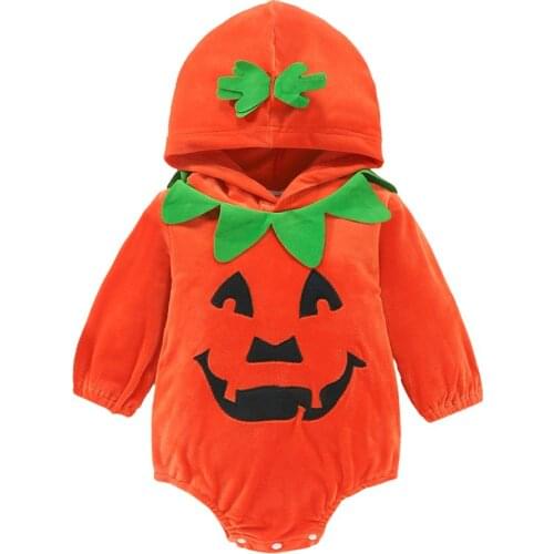 Newborn Infant Baby Boys Girls Romper Halloween Pumpkin Costume Hooded Long Sleeve Cute Toddler Carnival New Playsuits Winter