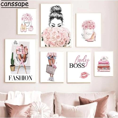 Fashion Wall Art Canvas Painting Perfume Books Picture Vogue Girl Wall Prints Lashes Lips Poster Modern Salon Beauty Decoration