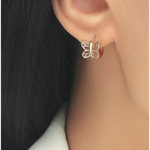 Trendy Metal Gold Geometric Heart Bowknot Small Hoop Earrings for Women Female Dragon Butterfly Huggies Earrings Jewelry