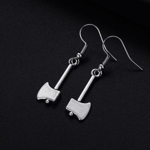 Trendy Vintage Axe Shape Dangle Antique Silver Plated Earrings for Women Girl Retro Drop Earrings Cute Earring Jewelry Bijoux
