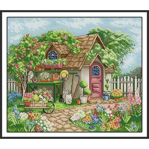 Summer Garden Cottage Patterns Joy Sunday Cross Stitch Kit 14ct 11ct Counted Printed Canvas Embroidery Thread Kit Needlework Set
