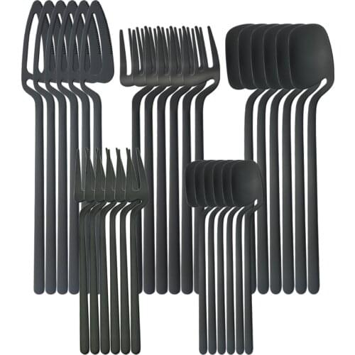 6People Black 304 Stainless Steel Cutlery Set Knife Fork Fruit Fork Coffee Spoon Dinnerware Kitchen Matte Flatware Tableware Set