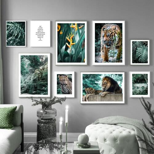 Jungle Leopard Tiger Lion Monstera Leaf Wall Art Canvas Painting Nordic Posters And Prints Wall Pictures For Living Room Decor