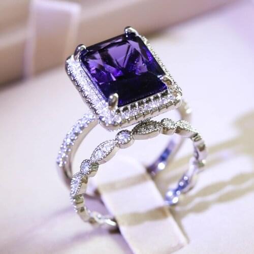 New Fashion Micro Inlaid Purple Crystal Zircon Ring Set Wedding Engagement Rings For Women Luxury Jewelry Love Wholesale D138