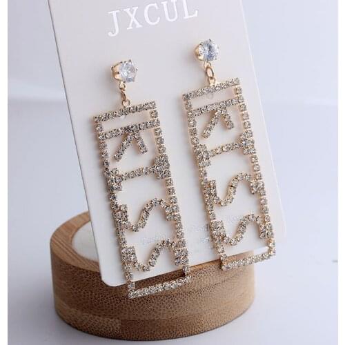 New design Earrings for Women the English alphabet Crystal Earrings long Dangle Luxury Wedding Rhinestone Earring