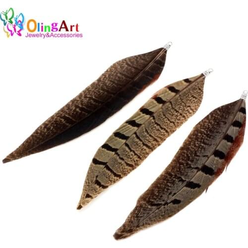 OlingArt Natural feathers 6pcs/lot 12cm women necklace Earrings tassels DIY Jewelry Making Keychain Pendants Tassel charm