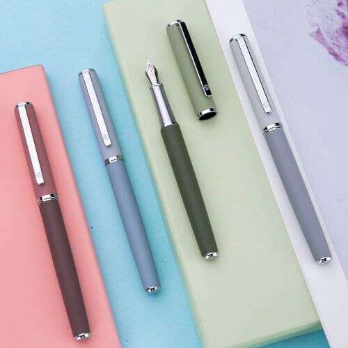 HongDian 523 Metal Fountain Pen Matte Barrel Morandi Season Color Iridium Fine Nib 0.4mm Ink Pen Office Business Writing Gift