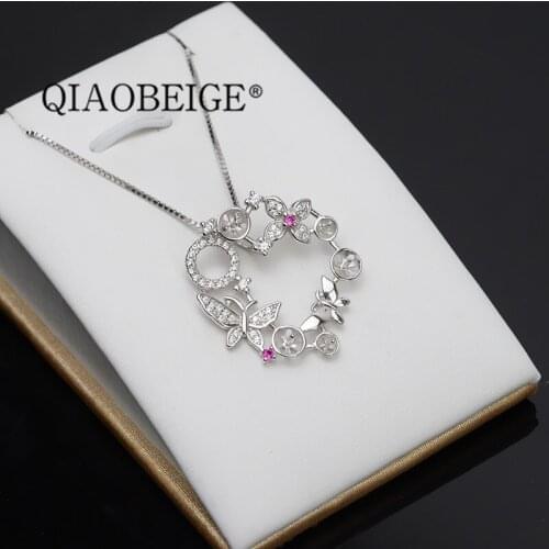 QIAOBEIGE 925 sterling silver mother of pearl pendant mounting flower shape five pearls blank tray for diy making