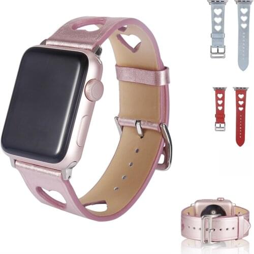 2020 For Apple watch 42/38mm 40/44mm Genuine Leather hollow love woman lady Watch Strap for iwatch Series 3/4/5 Strap Watchband