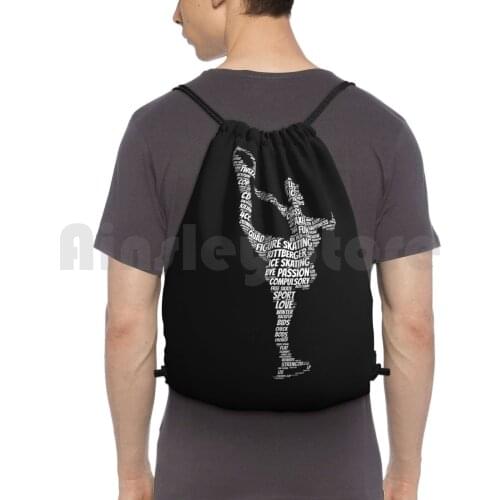 Figure Skating Words Backpack Drawstring Bag Riding Climbing Gym Bag Figure Skating Skate Ice Words Love Sports Dance