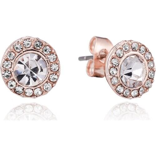 Seialoy Fashion Rose Gold Circle Crystal Earrings For Women Girl Original Lover Couple Fine Round Earrings Jewelry Birthday Gift