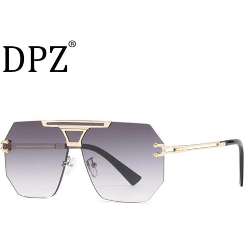 New Retro Luxury Metal Frameless Mens aviation Sunglasses Personality Siamese Piece Trendy Women Sunglasses UV400 Oculos De Sol