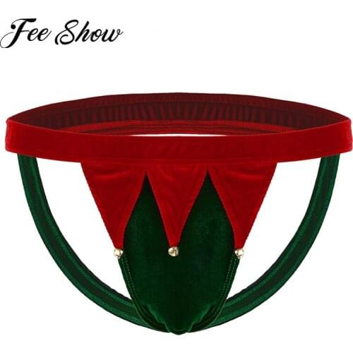 Gay Mens Lingerie Velvet Christmas Santa Briefs Underwear Sexy Panties Low Rise Open Butt Fancy Thong Cosplay Costume Underwear