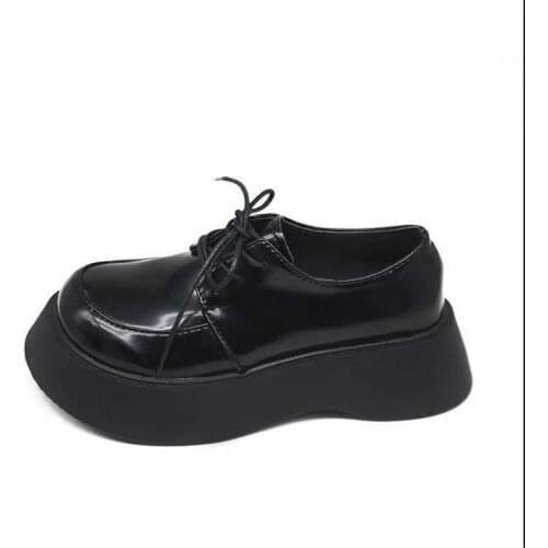 Women Lolita Pumps Cross Tie Round Toe Gothic Punk Shoes Wedge Midi Heel Japanese Harajuku Dark Mary Jane Platform Shoes