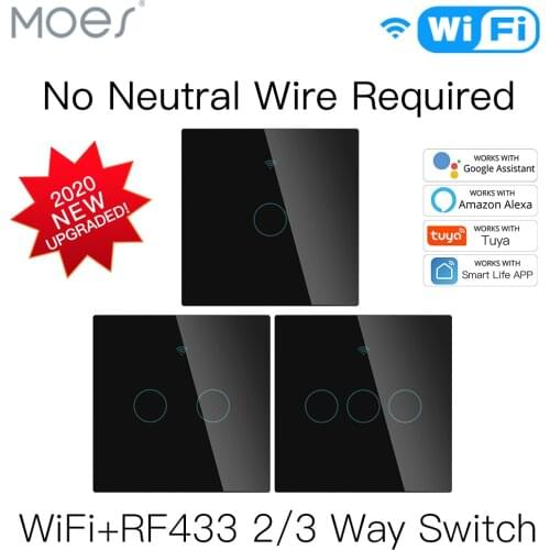 NEW WiFi Smart Light Switch RF433 No Neutral Wire Single Fire Smart Life Tuya App Control Works with Alexa Google Home 220V EU