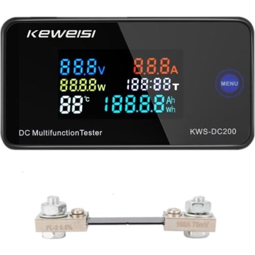 DC 0-200V 100A Voltmeter Ammeter Car Battery Tester Capacity Temperature electricity Voltage Meter monitor 12v 24v 48v 96v