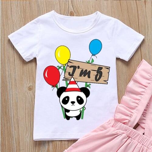 Funny childrens t-shirt 5.6.7.8.9 birthday party costume cute panda graphic print t-shirt for boys/girls camisetas shirt tops