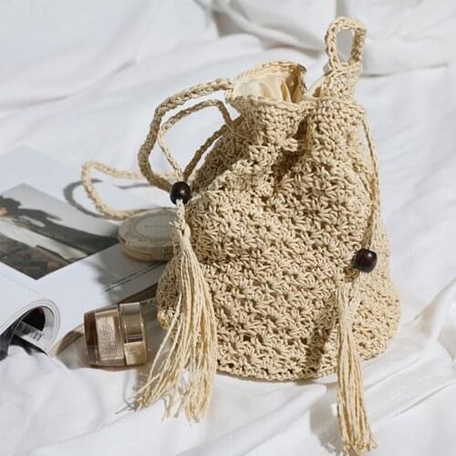 Women Fashion Weave Shoulder Bag Summer Beach Vacation Crossbody Bucket Bags Vintage Handbag Purse