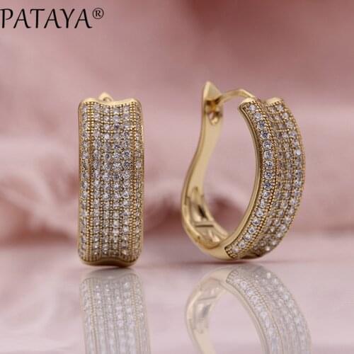 PATAYA New Micro Wax Inlay Earrings Women Fashion Noble Bending Jewelry 585 Rose Gold White Gold Natural Zircon Dangle Earrings