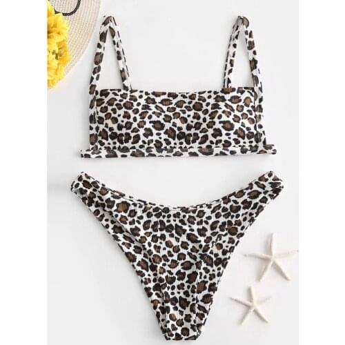 Home&Nest Sexy Bikini Set Womens Leopard Print High Cut Bikini Set Two Piece Swimsuit Beachwear Swimwear Bathing Suit Swim Suit
