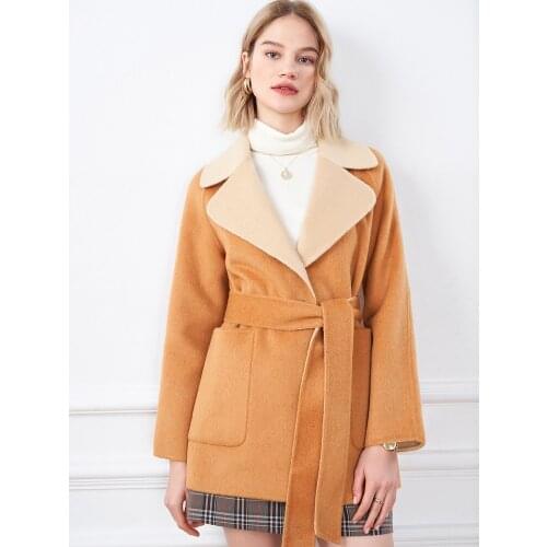 Womens Clothing 2021 Winter New Sweet Loose Wool Coat Womens Middle Long Woolen Coat