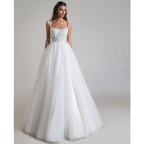 Wedding Dress 2021 Elegant Tulle Square Neck Appliques Floor Length A Line Sleeveless Bridal Gowns Vestido de Novia