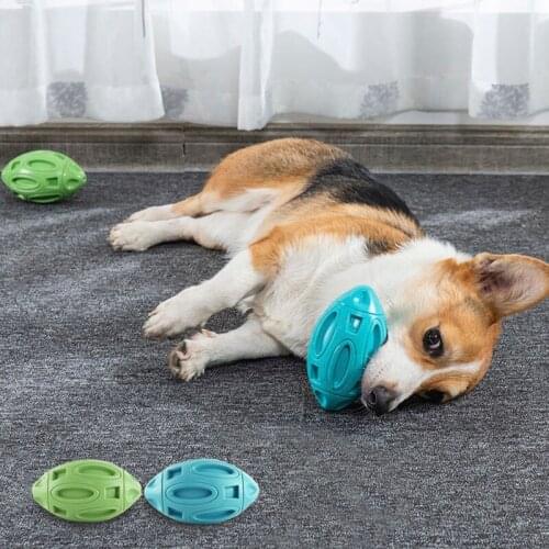 Dog Squeaky Chew Toys Rubber Durable Puppy Chewing Rugby Ball with Squeaker Pet Teeth Cleaning Toy for Small Medium Large Dogs