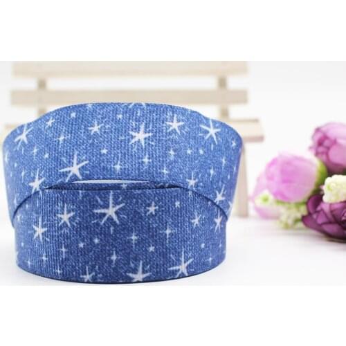 1’ Star Shiny Denim Grosgrain Ribbon Printing Wedding Decoration Headband Hair Accessories Sewing Accessories Bow Diy Hair Bow