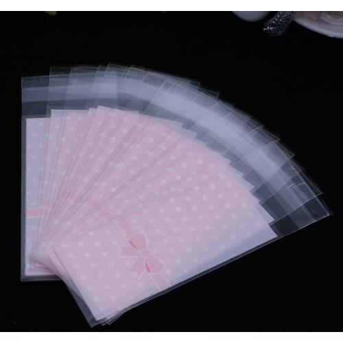 100pcs Plastic Transparent Cellophane Bags Polka Dot Candy Dragee Cookie Gift Bag Self Adhesive Pouch Wedding Birthday Party