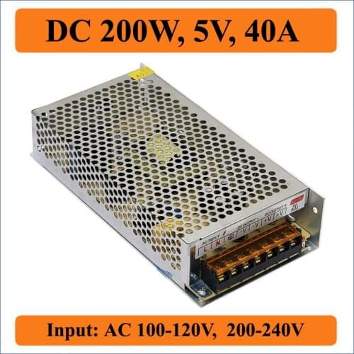 200W 5V 40A Switching Power Supply Transformer LED driver AC 110V/220V to Dual Outputs DC 5V for LED strip display block power