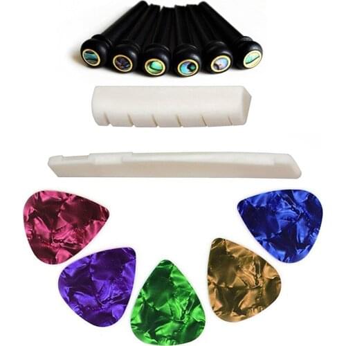 5Pcs Guitar Picks + 6Pcs Bridge Pins + 1Pc Saddle + 1Pc Nut Guitar Set Accessories guitar parts