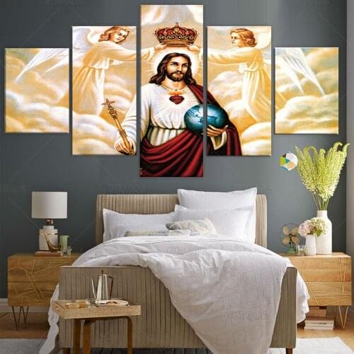 5 Pieces religion Christianity Jesus Christ Posters cross Posters Wall canvas art Pictures for Living Room Artwork Home Decor