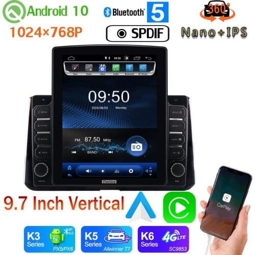 9.7" Vertical Style Car Media GPS CarPlay Android 10.0 360 Camera Radio For Toyota Corolla 2019-2020 1din PX6 4+64G Carplay DSP