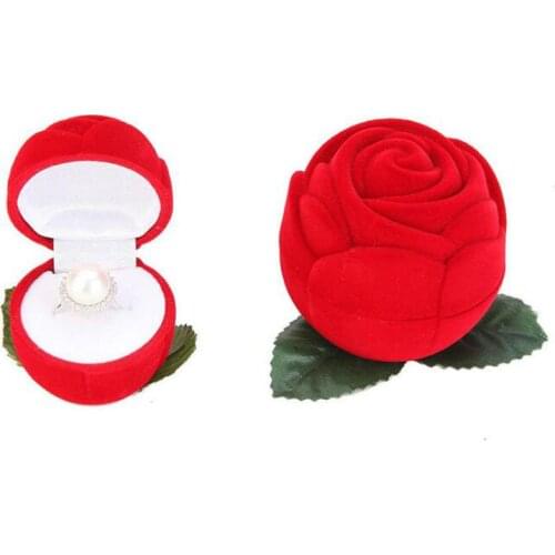 1pc Cute Red Velvet Rose Gift Box for Engagement Wedding Earrings Rings Pendant Jewelry Storage Case Carring Display Cases