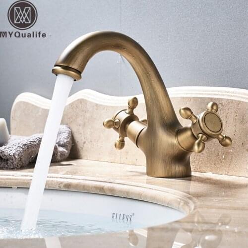 Free Shipping Dual Handle Basin Faucet Single Hole Deck Mounted Brass Bathroom Vanity Sink Mixers Hot and Cold Tap