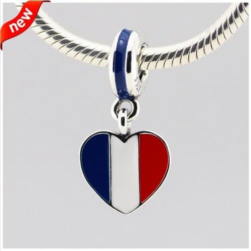 CKK France Heart Flag Blue White and Red Enamel Charms 925 Sterling Silver Beads Original Jewelry Fits For Bracelets