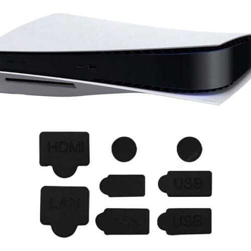 For PS5 6pcs Black Silicone Dust Plugs Set USB HDM Interface Anti-dust Cover Dustproof Plug for PS5 Game Console Accessories
