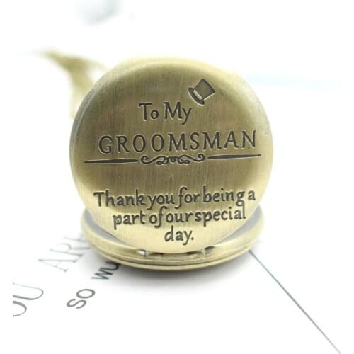 To my groomsman Bronze antiques quartz men gift pendant Necklace pocket watch chain