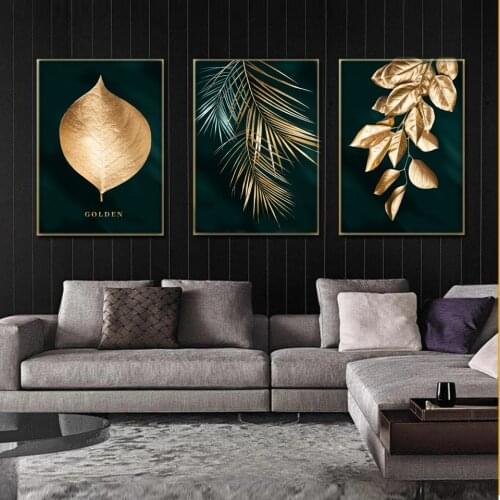 Golden Plant Leaves Pictures Wall Posters Modern Style Abstract Canvas Prints Painting Art Aisle Living Room Unique Decoration